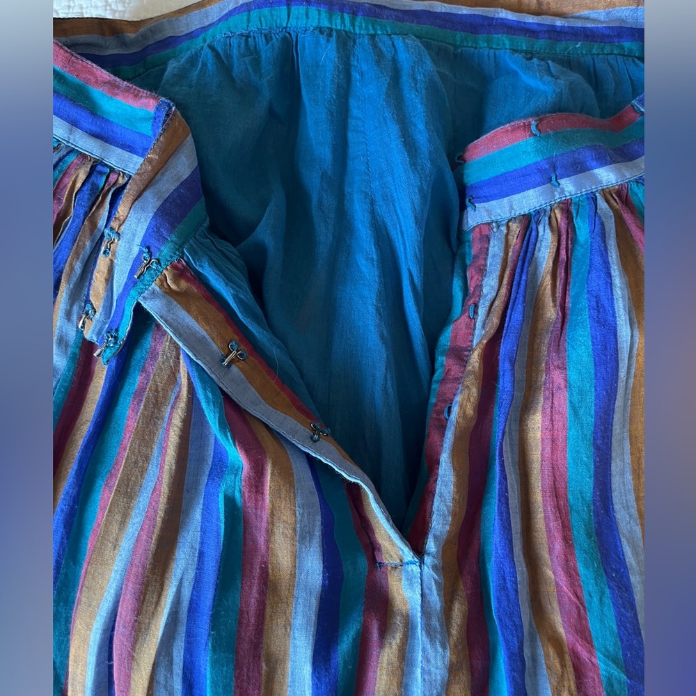 Vintage Silk & Cotton Colorful Striped Button-Up Top & Skirt Set. - Picture 6 of 8